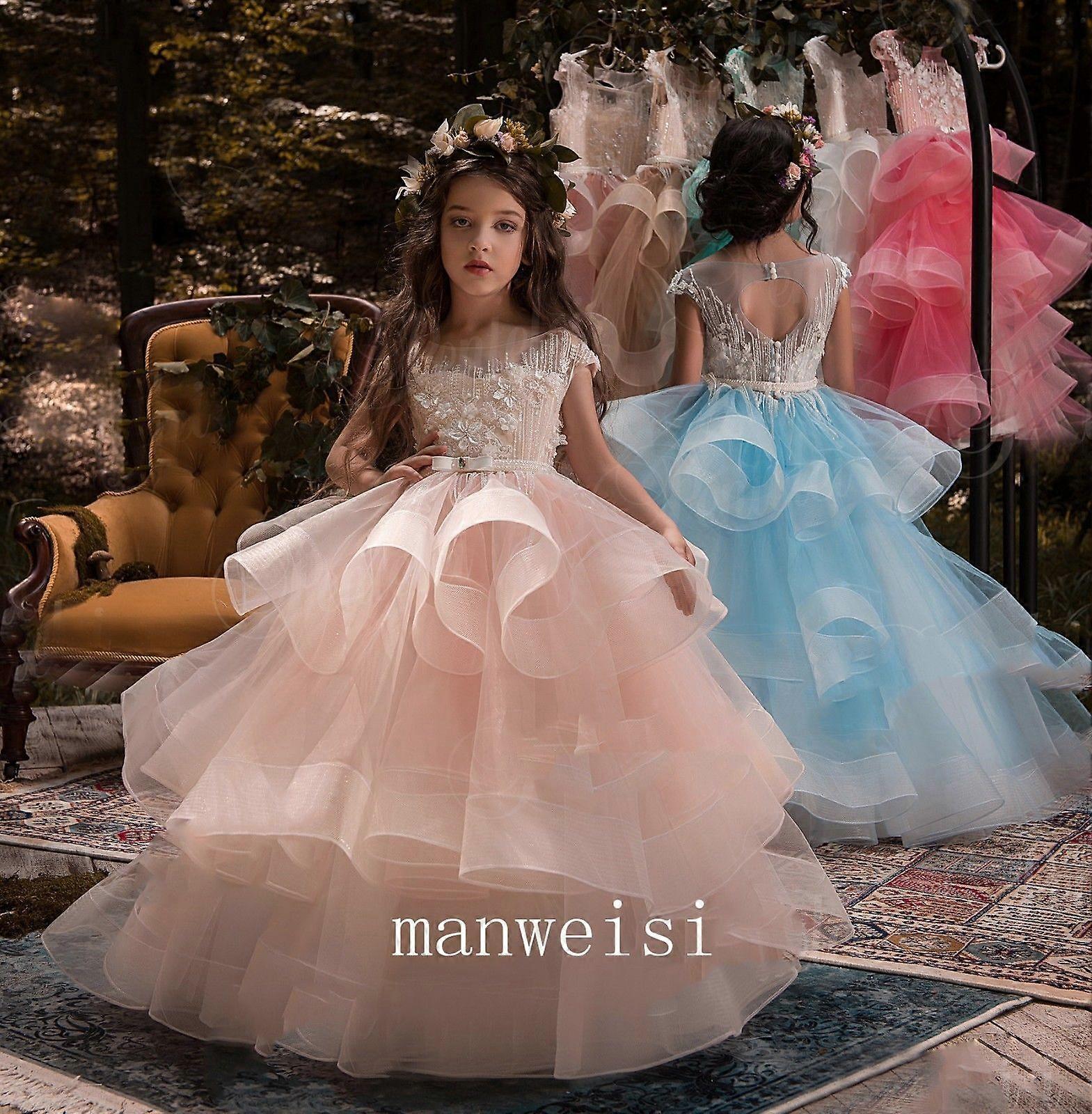 Organza Flower Girl Dress Lace Princess Ball Gowns Pageant For Wedding Party New