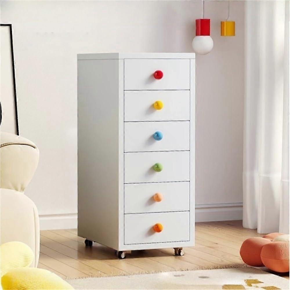 White 6 Drawer Mobile Storage Cabinet with Wheels, Metal Under Desk Drawer Unit for Office