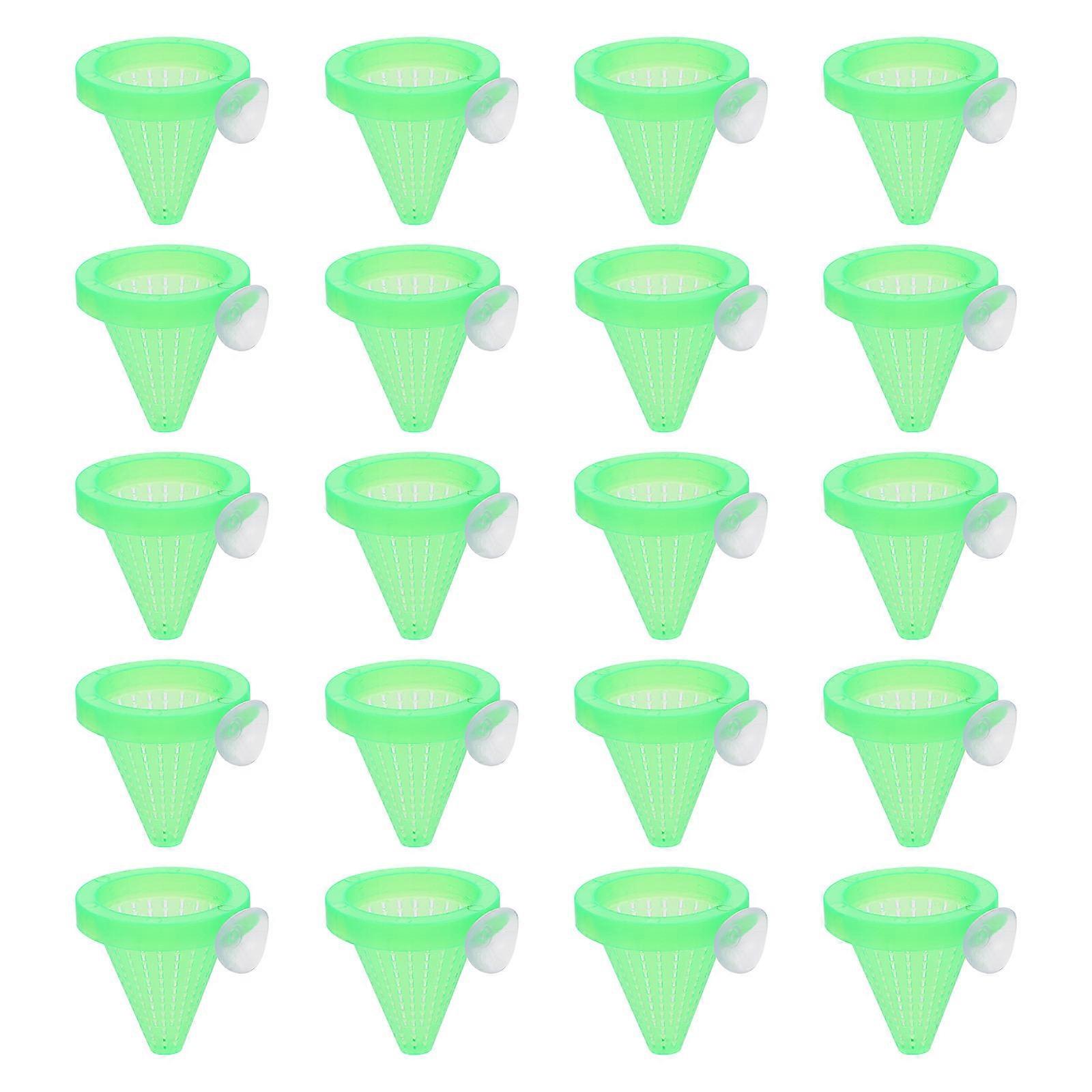 Fish Feeder Suction Cup Plastic Tool for Fish Feeding 10Pcs Green