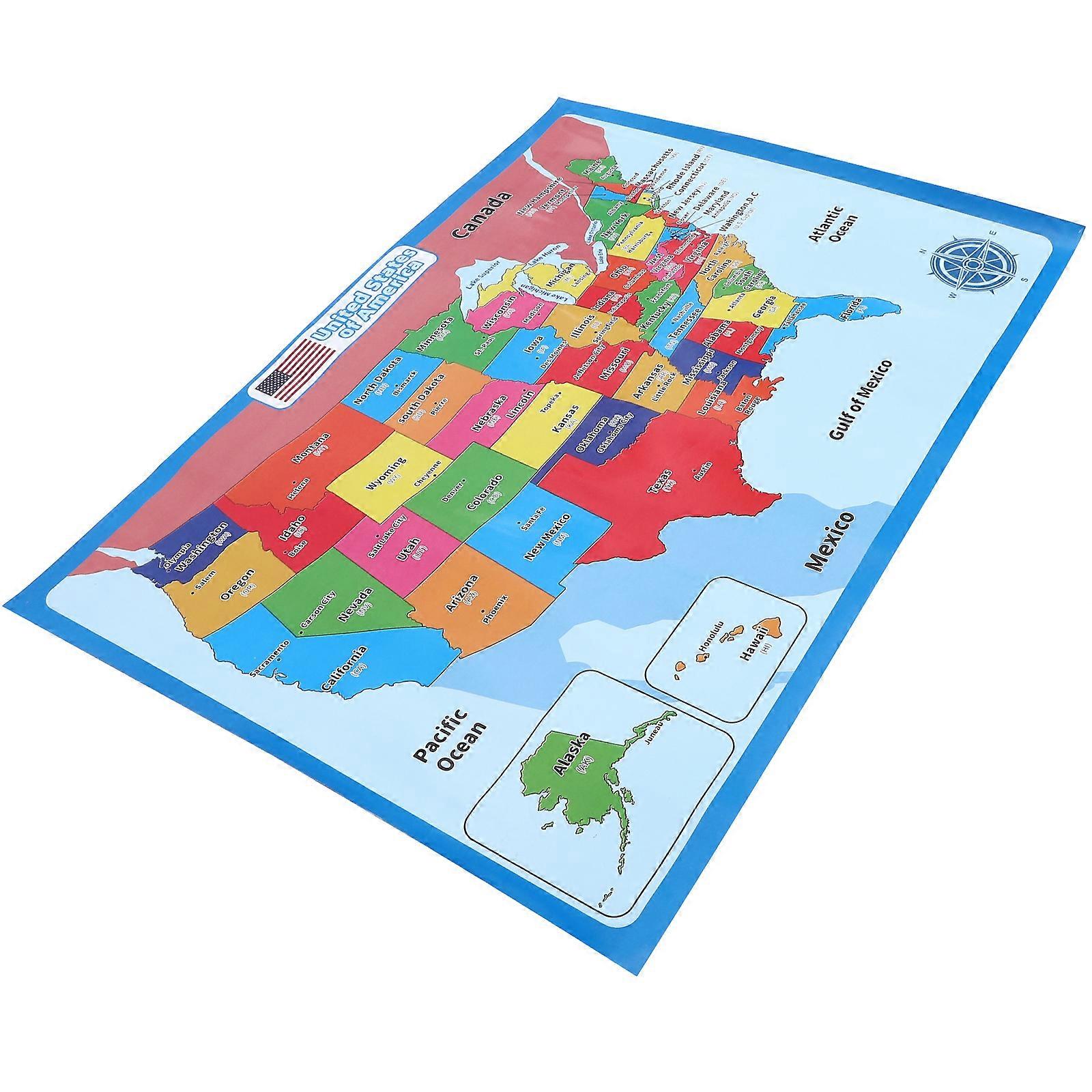 Us Map Poster Educational Classroom Decoration Wear-resistant Multi 1 Sheet