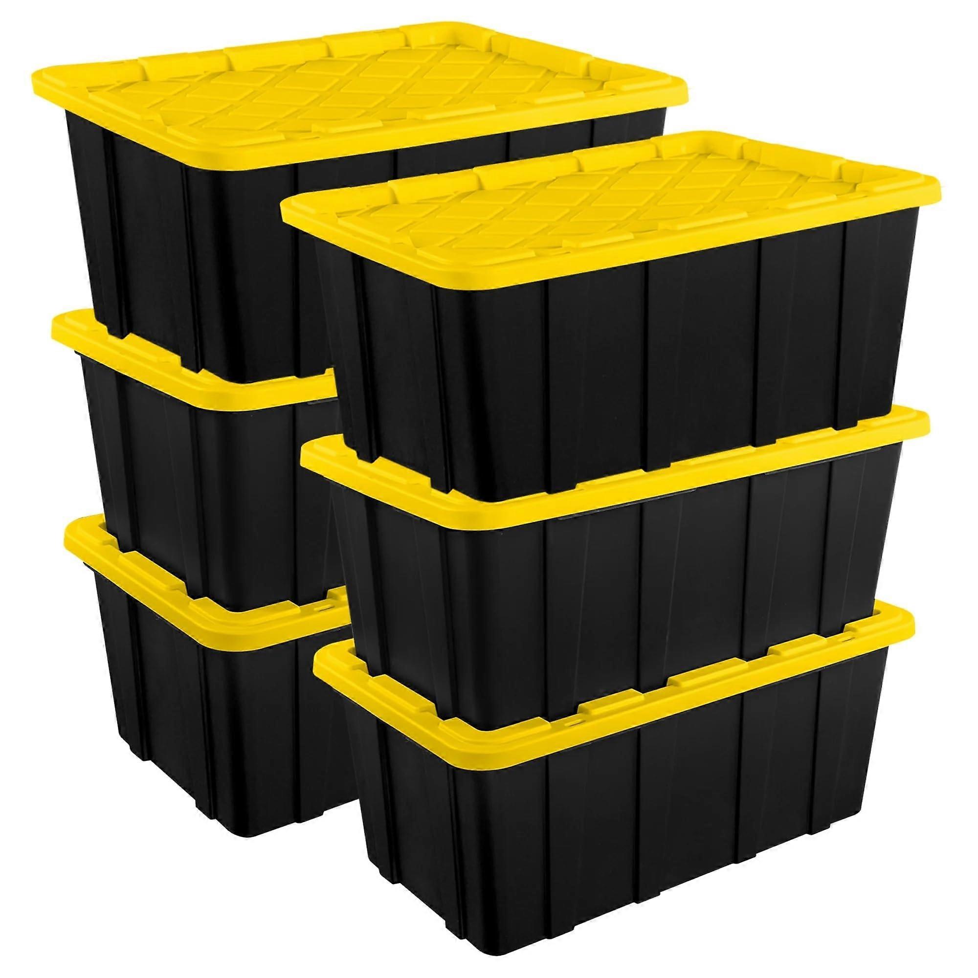 6 Pack 27 Gallon Heavy Duty Plastic Storage Bins with Secure Lids, Stackable Industrial Totes