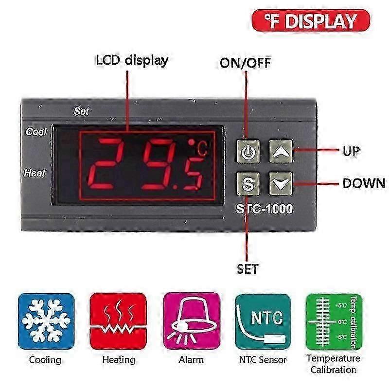 STC-1000 Digital LED Temperature Controller Heating Cooling Centigrade Thermostat 2 Relays Output with NTC Sensor Probe 220v 26s