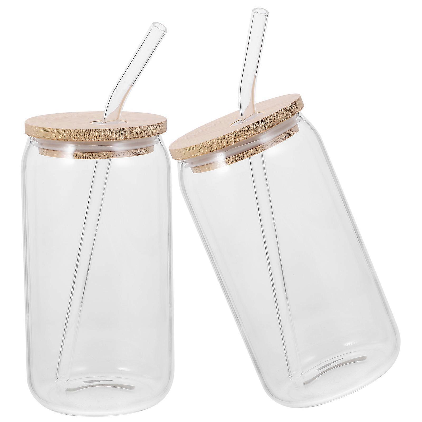 Glass Straw Cups with Lid for Milk Tea Drinking 2Sets Pack