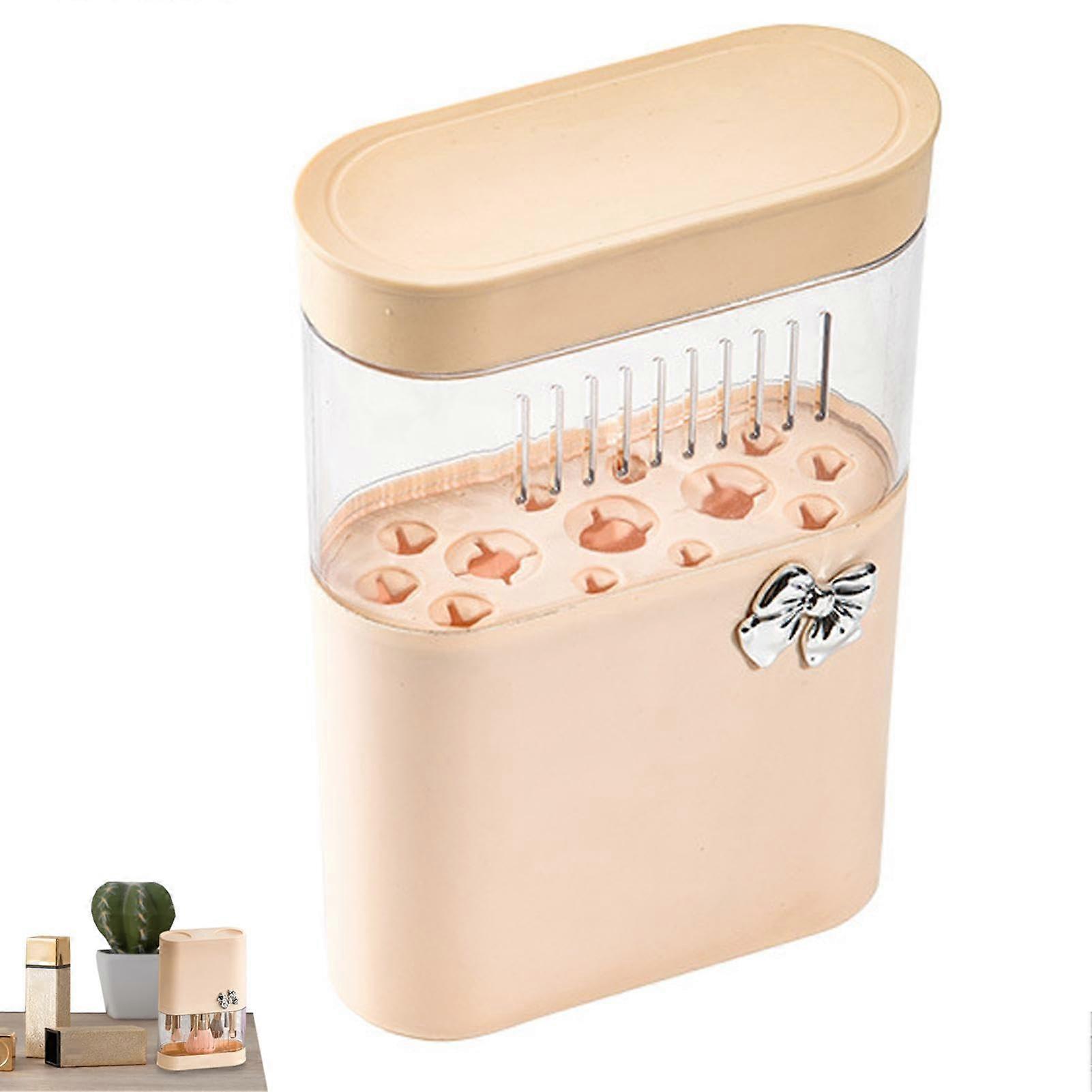 Makeup Brush Holder with Clear Lid and Cleaning Tray, Quick Dry Organizer for MultiSize Brushes