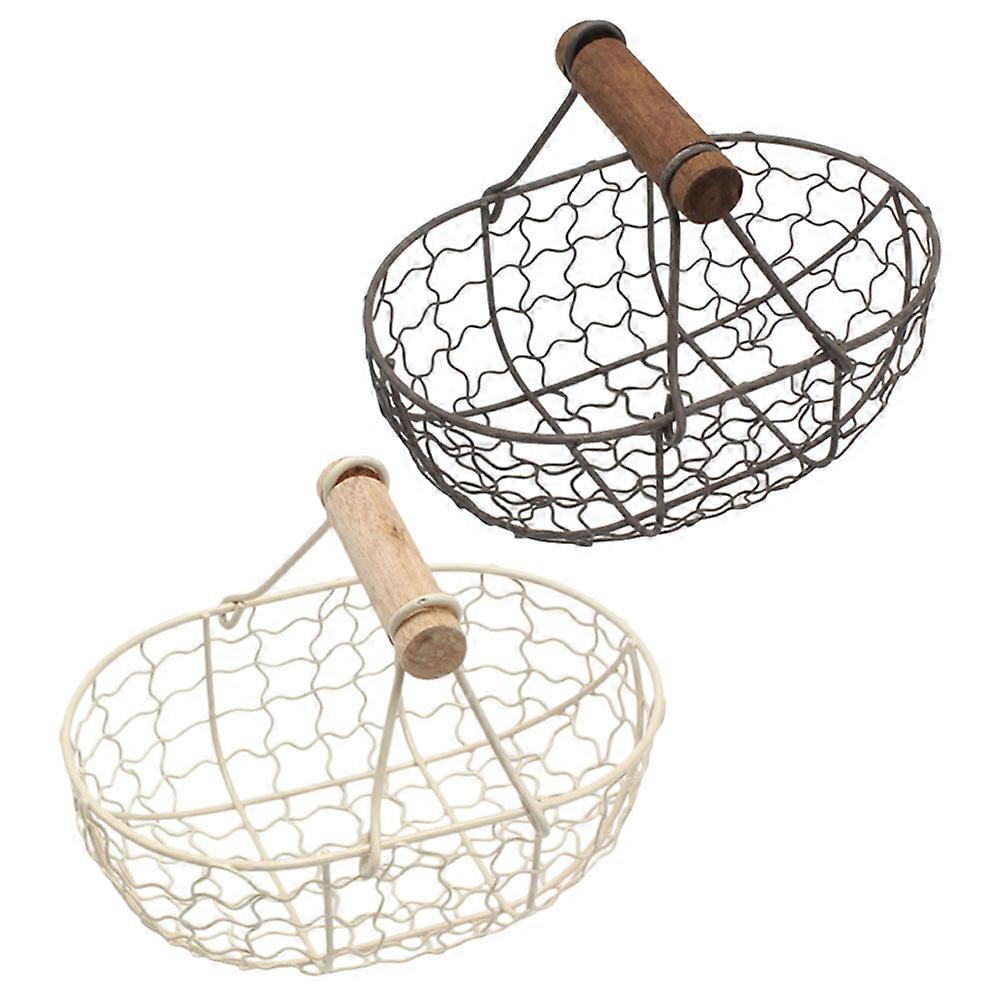 Assorted Color Storage Basket with Wooden Handle for Fruit and Vegetable 2Pcs