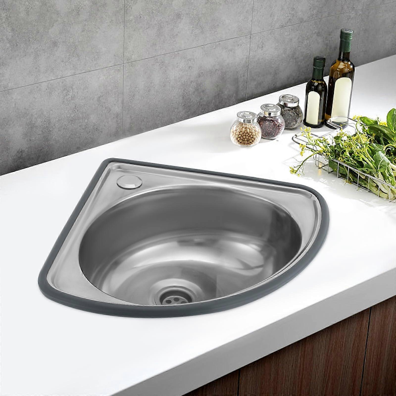 Wall Mounted Stainless Steel Corner Sink with Drainer, SpaceSaving Triangle Design for Kitchen Bathroom
