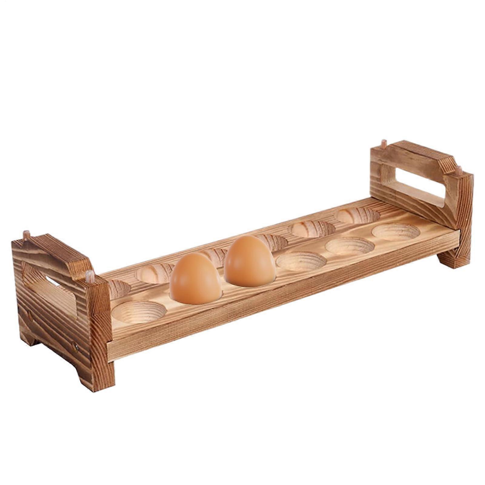 Wooden Egg Holder Stackable Storage Tray with Handle Rustic Farmhouse Kitchen Counter Organizer