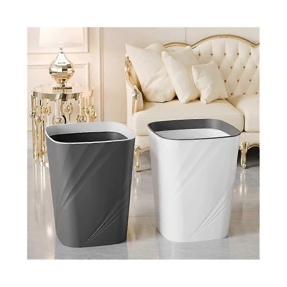 Large Plastic Square Trash Can with Compression Ring, Lid Wastebasket for Kitchen Office, 2 Pack Black or White