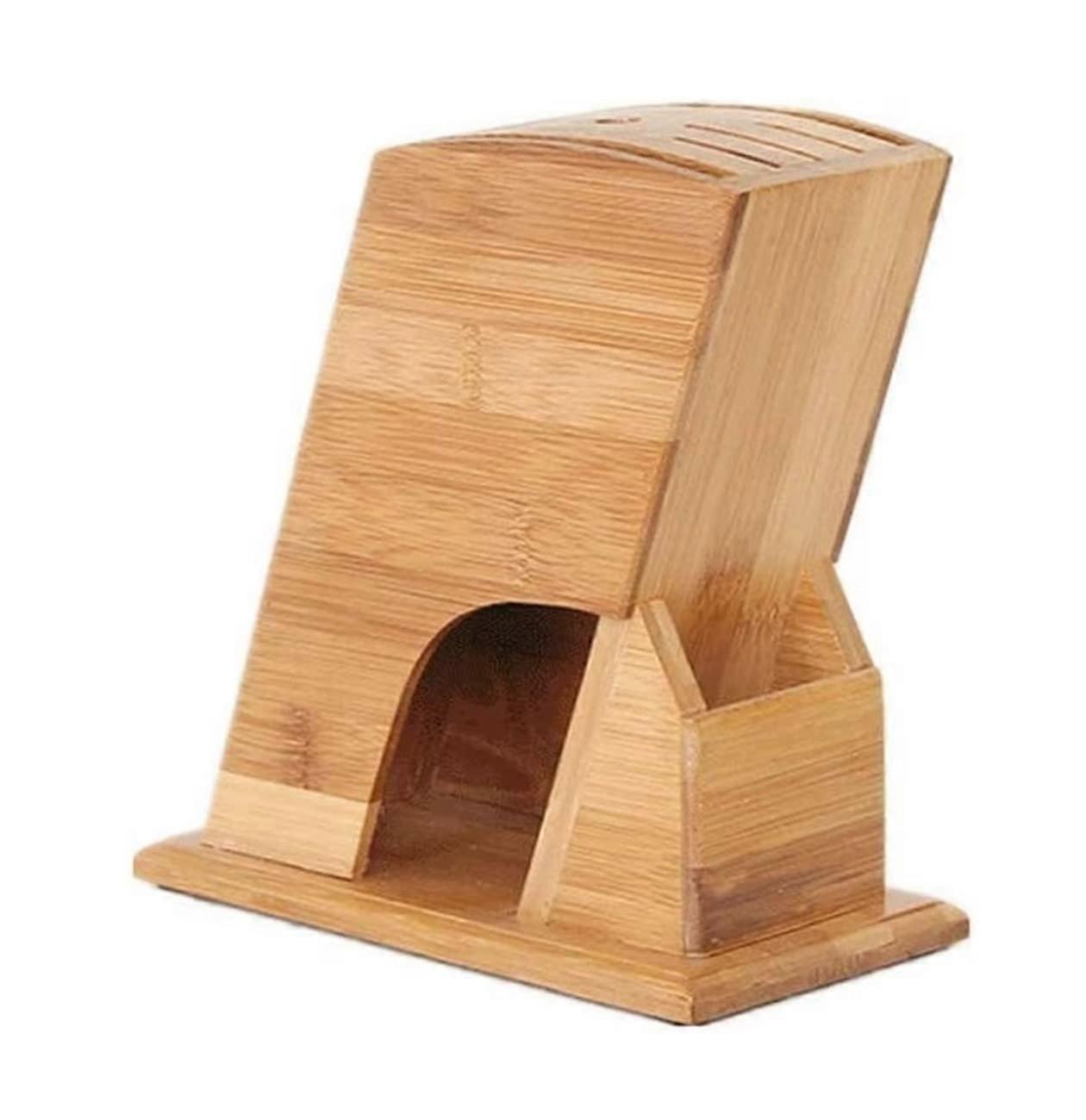 Bamboo Knife Block with Scissors Holder, SpaceSaving Kitchen Knife Stand Organizer, Natural