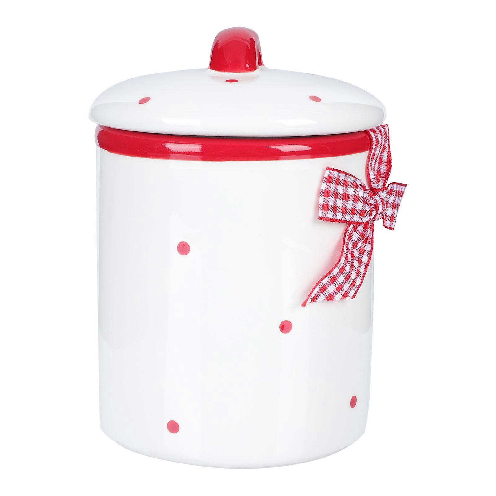 Red Ceramic Grain Storage Jar for Tea and Snacks 1Set Included