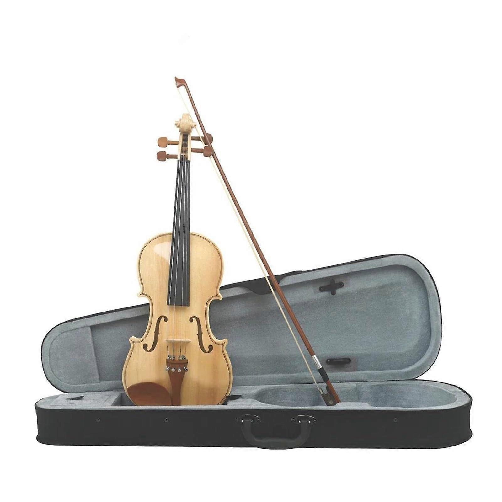 4/4 Full Size Wooden Violin Set with Case and Bow, Handmade Solid Wood for Beginners