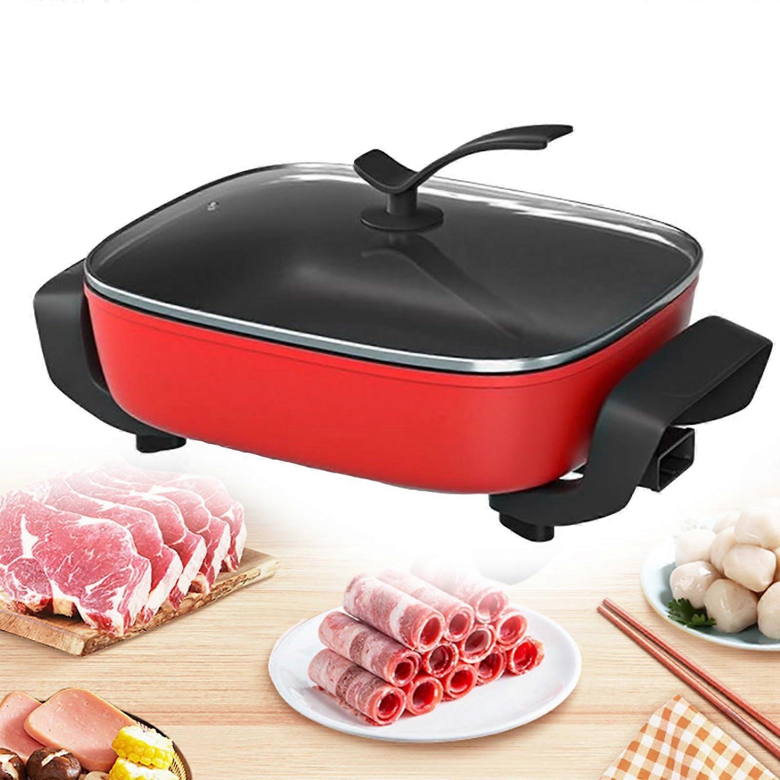 Multi Functional Electric Hot Pot and Griddle Combo, Fast Heating Non Stick Easy Clean, Red 30x30x6