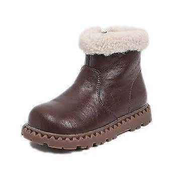 Stivali per bambine, scarpe invernali calde in pelle per bambine, stivali spessi, stivali grandi in pelle, stivali per bambine, 9,5-10 anni, marrone
