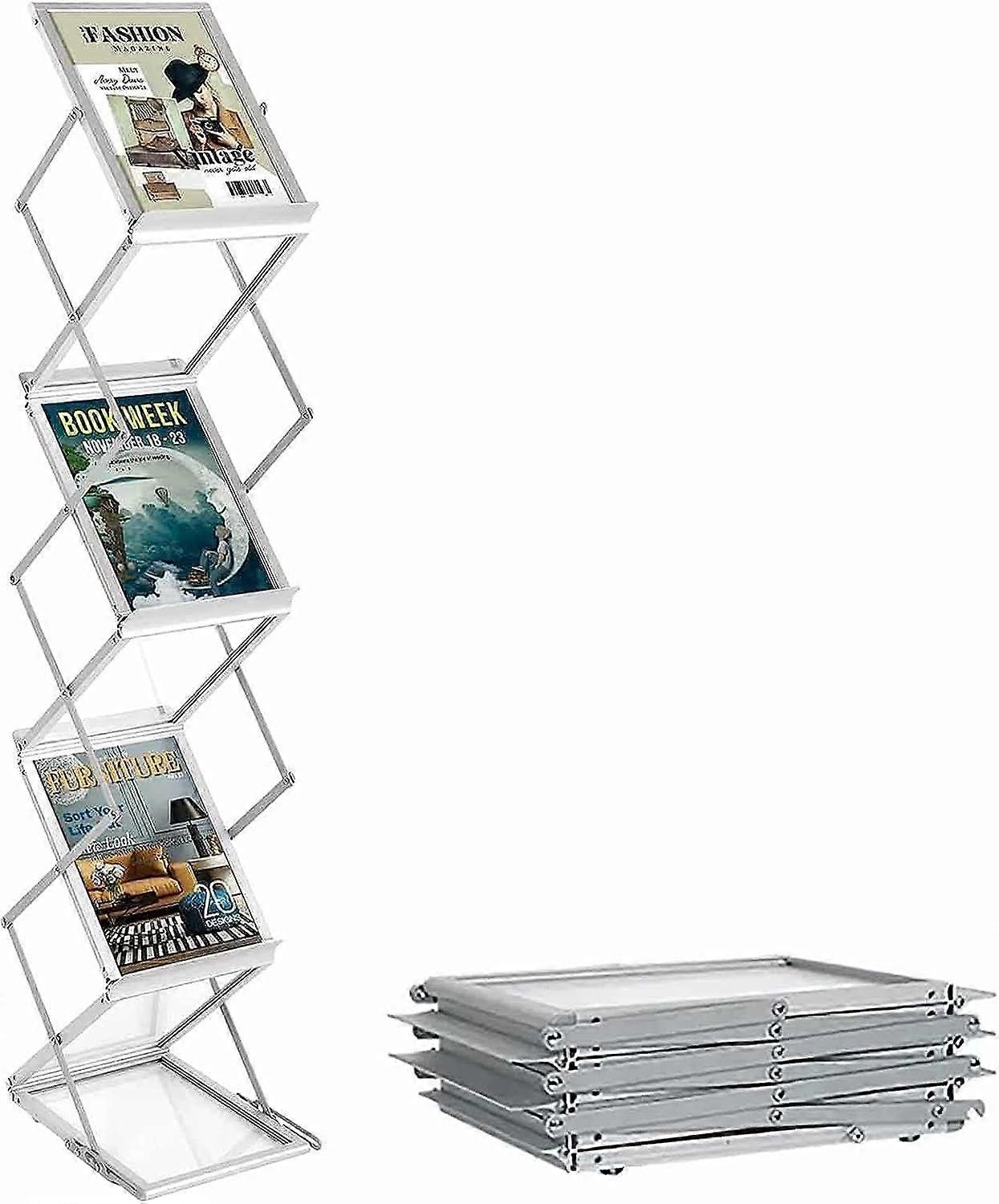 Foldable Double-Sided Brochure Display Stand, Aluminium Frame, 6 Pockets, Height Adjustable