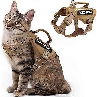 Arnés táctico grande para gatos con asa, chaleco transpirable de malla transpirable para pasear gatos adultos, a prueba de escapes, reflectante, ajustable, color caqui L