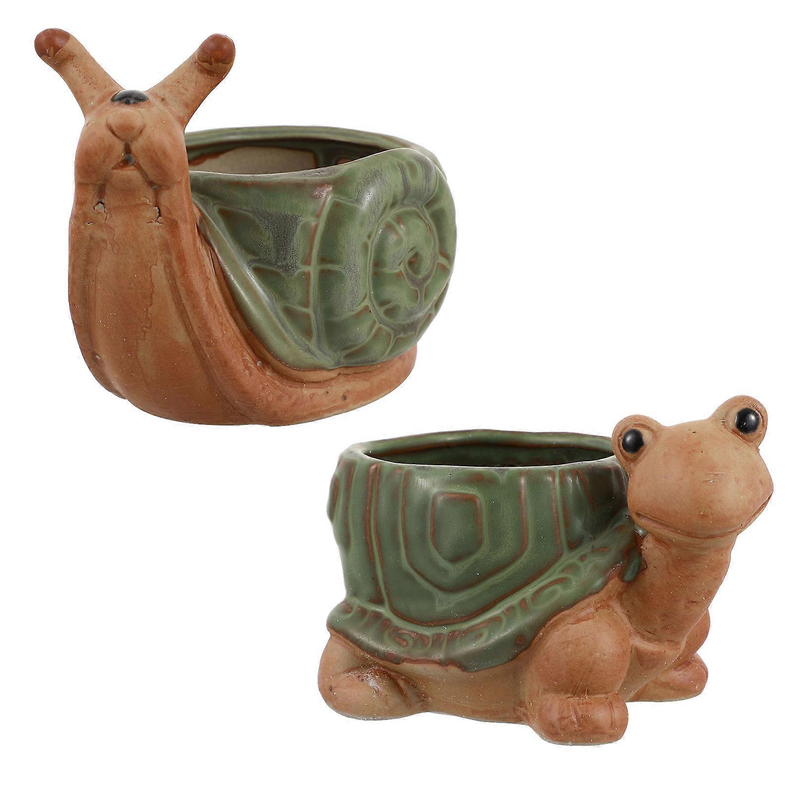 Ceramic Succulent Pot Rustic Animal Planter for Decor 2Pcs Set