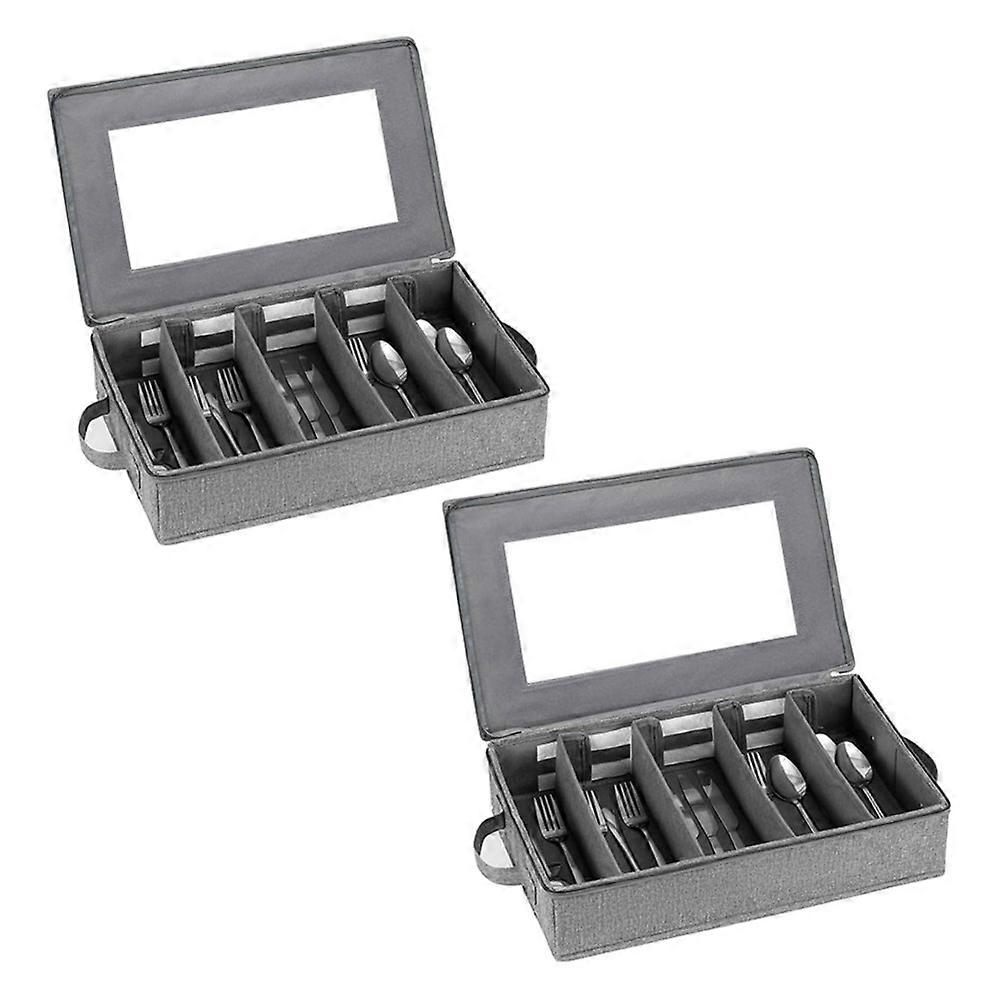 2 Pack Flatware Utensil Storage - Sturdy Silverware Storage Box with Dividers, 5 Compartment Flatware Storage Case