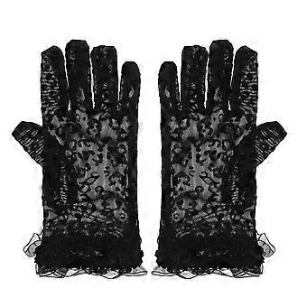 2pcs Mesh Gloves for Women: Short Sheer Gloves Leopard Print Breathable - Minimalist Lace Mittens for Tea Parties Wedding Prom Opera