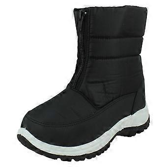 Childrens Boys/Girls Front Zip Fastening Snow Boots X4010 - Black Textile - UK Size 13 - EU Size 32 - US Size 1