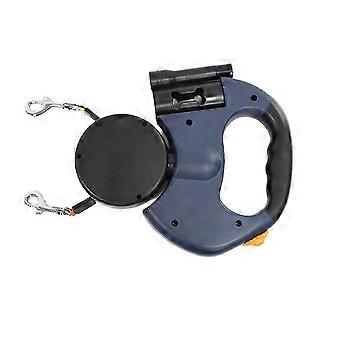 Guinzaglio per cani doppio retrattile automatico con torcia elettrica Waste Bag Box Roulette Corda di trazione a doppia estremità Pet Blue