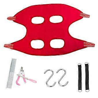 Dog Grooming Hammock Supplies Kit,  Restraint Bag Hanging Harness Pet Supplies Kit (Red,S)
