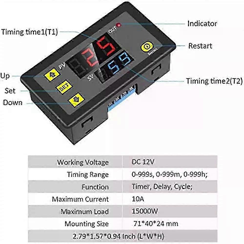 AC 110V 220V DC 12V Digital Time Delay Relay LED Display Cycle Timer Control Switch Adjustable Timing Relay Time Delay Switch