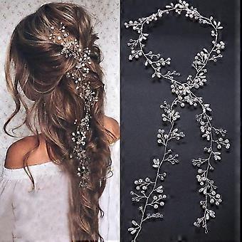 KATEA Brude Rose Guld Ekstra Lang Perle og Krystal Perler Brude Hår Vine Bryllup Hovedstykke Brude Hår Tilbehør (Rosa guld)