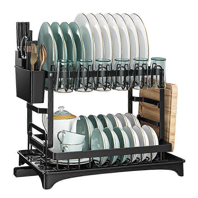 Dish Drainer Rack Multifunctional Dish Rack 2-Tier Dish Drying Rack - Black