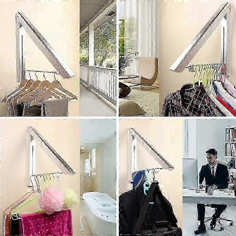 Space-Saving Foldable Wall Mounted Clothes Rack in Silver for Multi-Room Organization