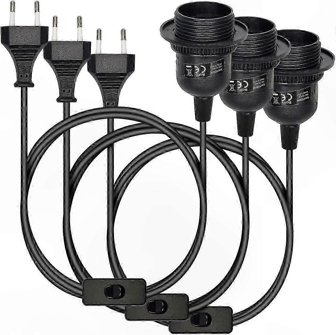 Black Pendant Light with E27 Socket, 3.5m Cable, and Screw Threaded Ring for 3-Light Setup