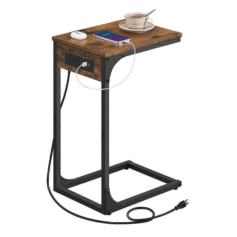 C-Shaped Side Table with Charging Station 11.8"D x 15.7"W