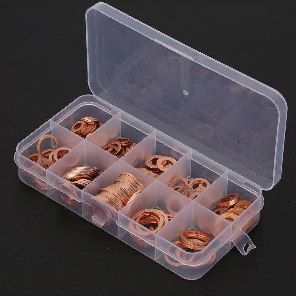 200pcs M5-M14 Solid Copper Washers Flat Ring Assorted Set Professional Hardware in Box YEMAA