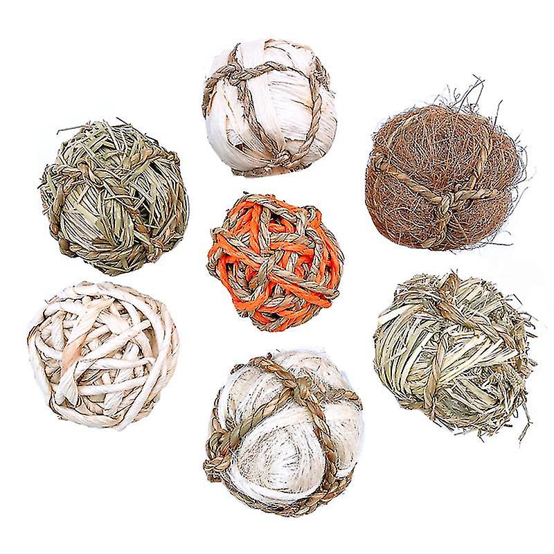 7X7cm Assorted Color Small Animal Habitat Accessories 7pcs Parrot Toy Balls Pet Rabbit Straw Woven B