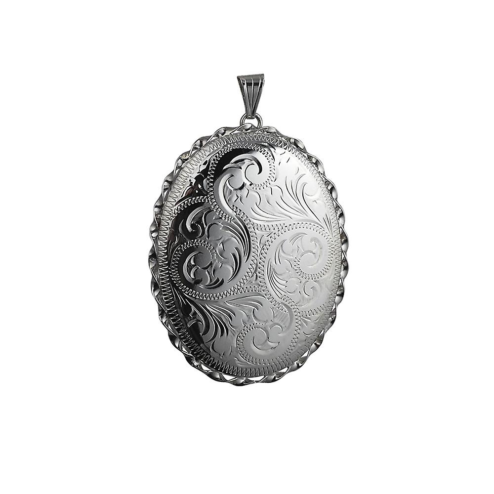Sliver 48x38mm hand engraved twisted wire edge oval Locket