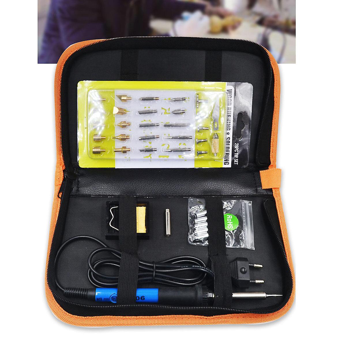 37Pcs 110v 220v 60w Wood Burning Pen Set Stencil Soldering Tips Tools Pyrography Kit