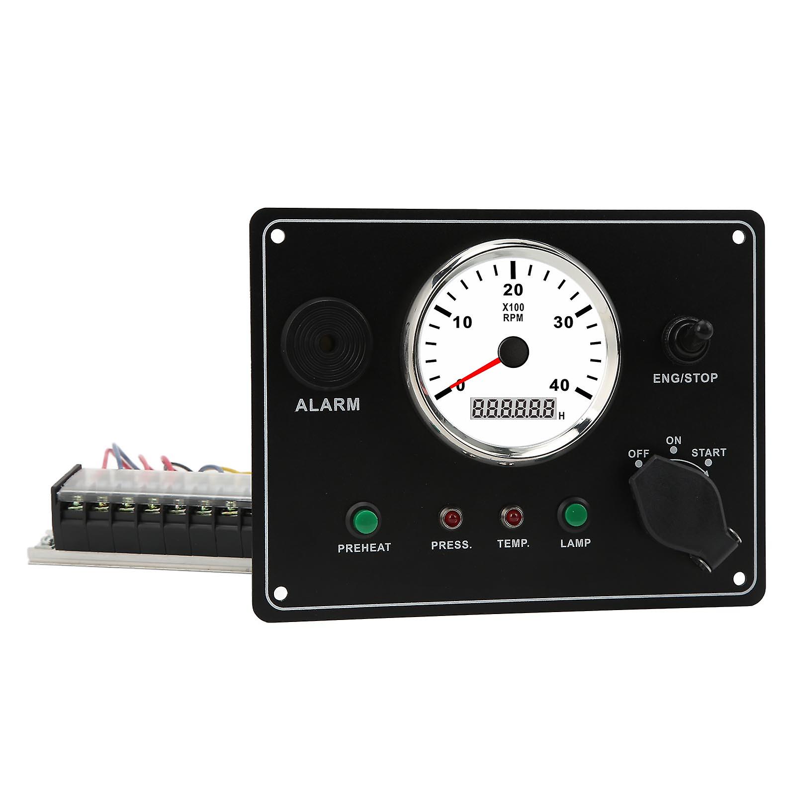 Boat Instrument Panel with Tahcometer Multifunction 4000RPM Engines Stop Start ON OFF Water Temp Alarm IP67 Waterproof 12V 