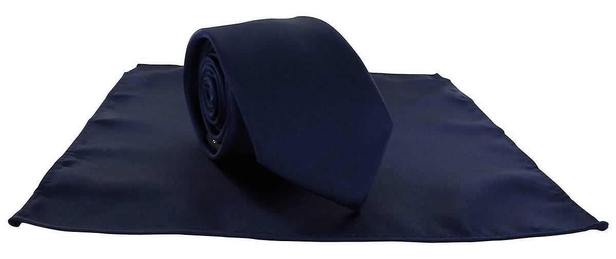 Michelsons of London Silm Satin Polyester Pocket Square and Tie Set - Navy