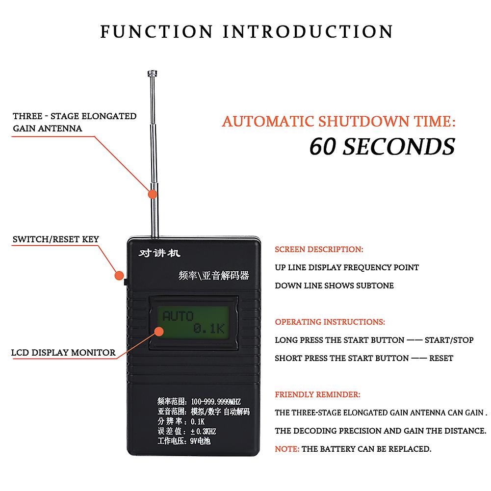 Portable Frequency Meter Walkie Talkie Subaudio Decoder 92x58x20mm Black