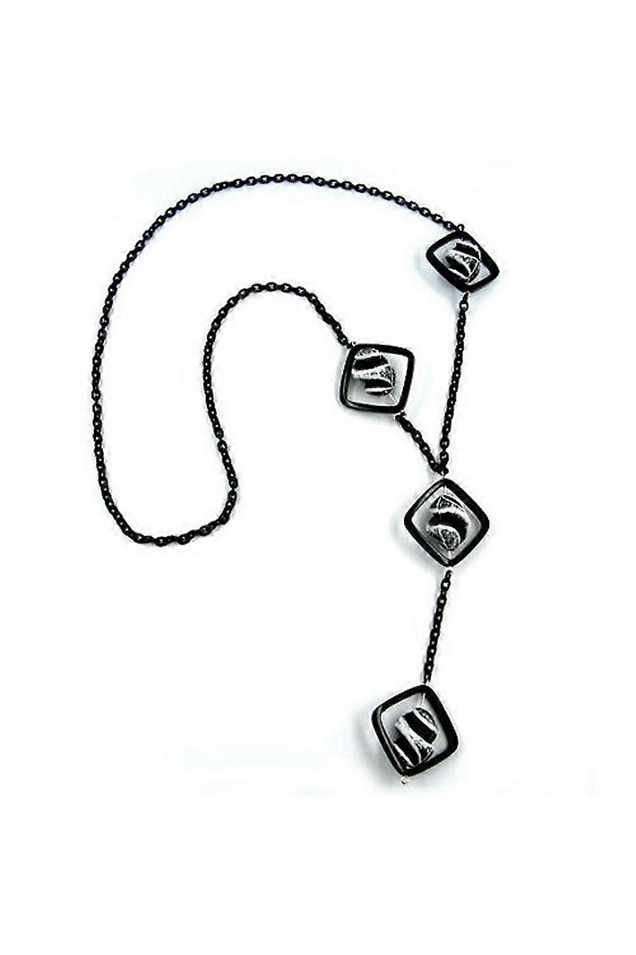 Necklace Square Beads Black-white 80cm - Gl02293