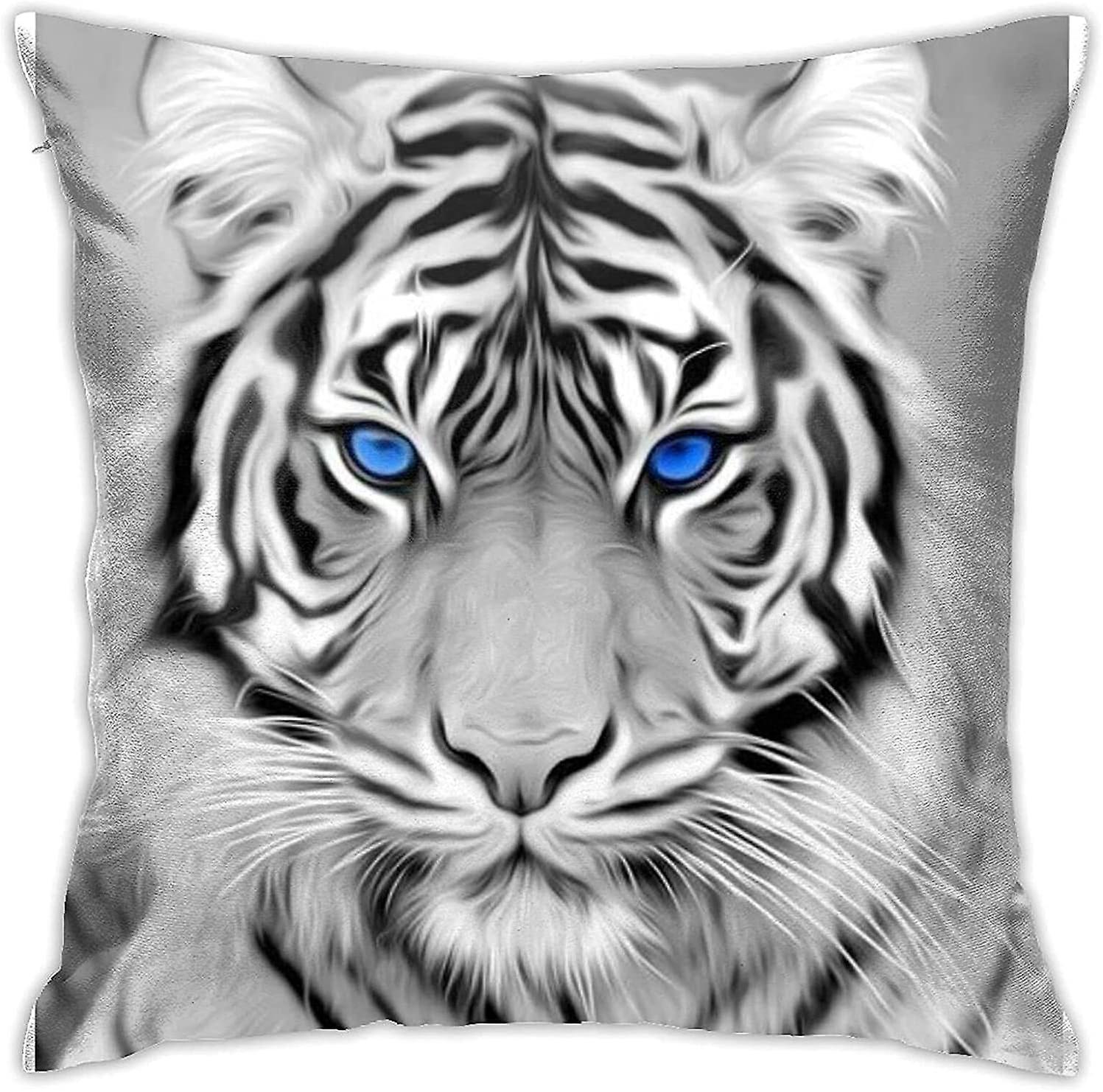 ホワイトタイガー枕カバー正方形の装飾スロー枕カバークッションケースソファソファホーム農家の装飾18x18インチ