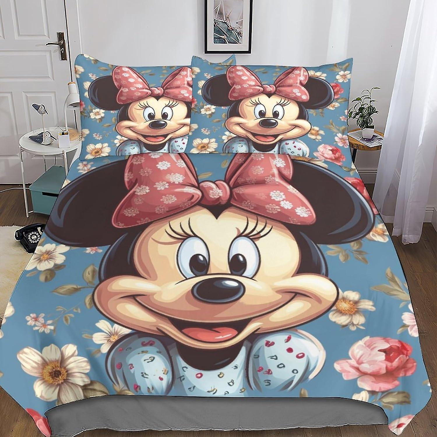 DSJackson Mickey Mouse 3D Printed Quilt Cover 3-piece Cartoon Duvet Cover Bedding Set with Microfiber with Hidden Zipper Closure with Pillowcases for 