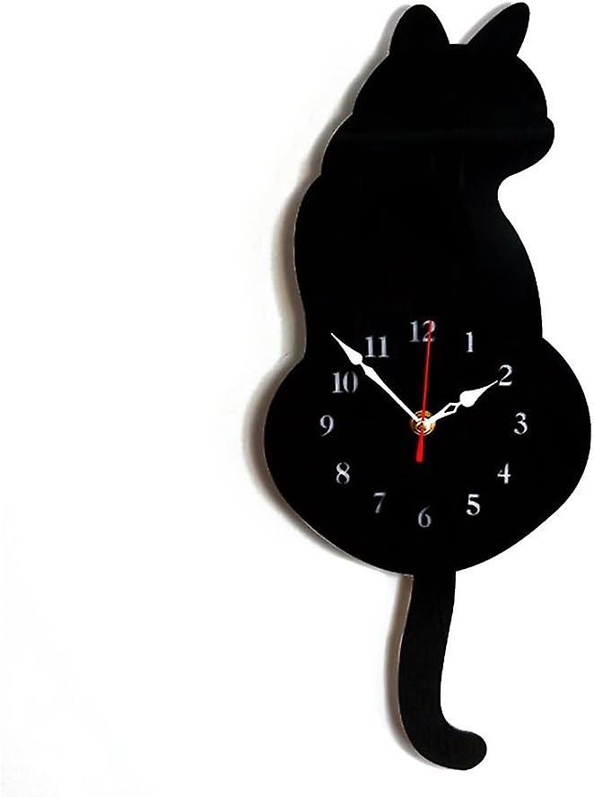 Cat Wall Clock Modern Acrylic Home Decor Clock Frameless Silent Wall Clock (Black)