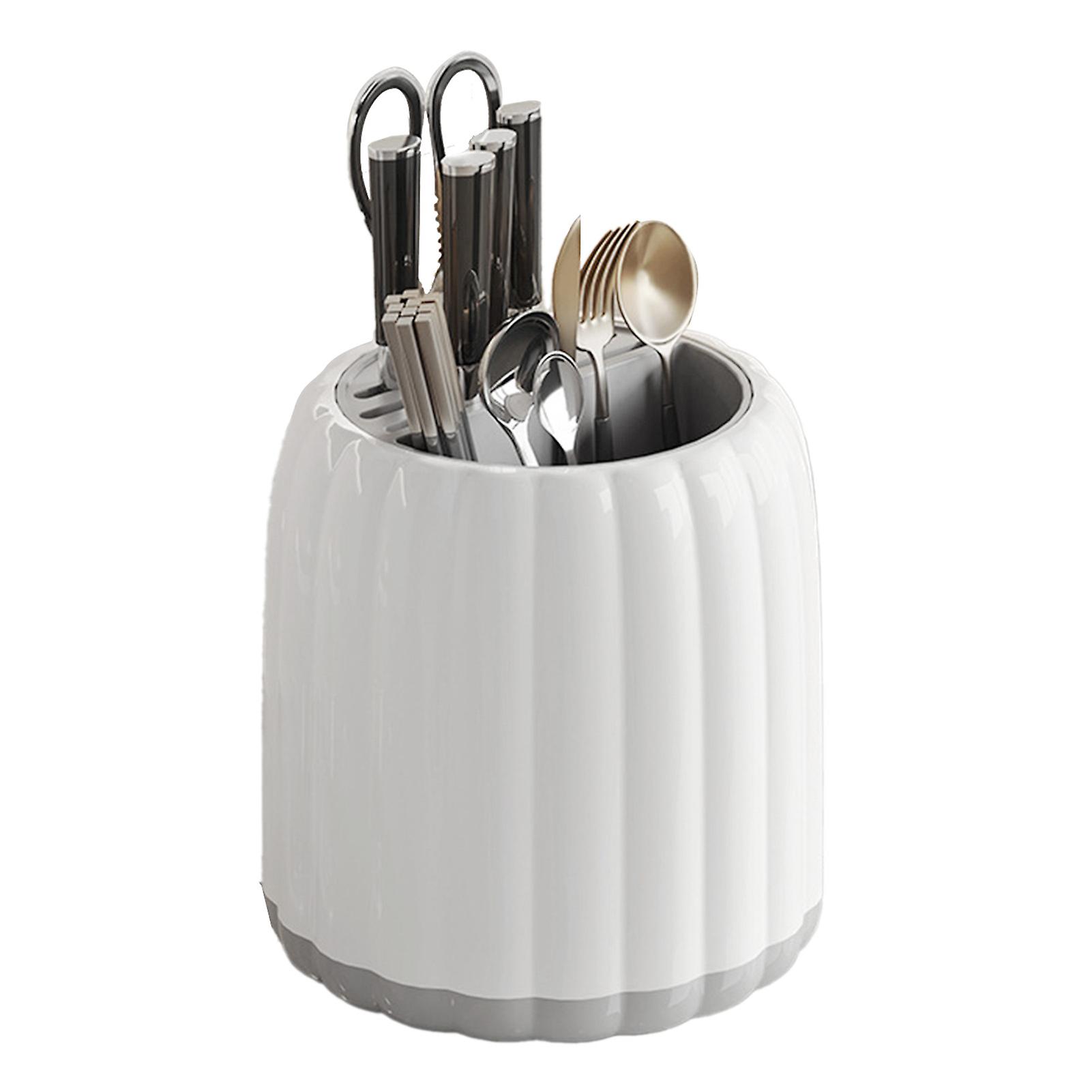 360 Degree Rotating Knife Block Holder Large Capacity Detachable Storage Spoon Block Holder for Kitchen Pearl White