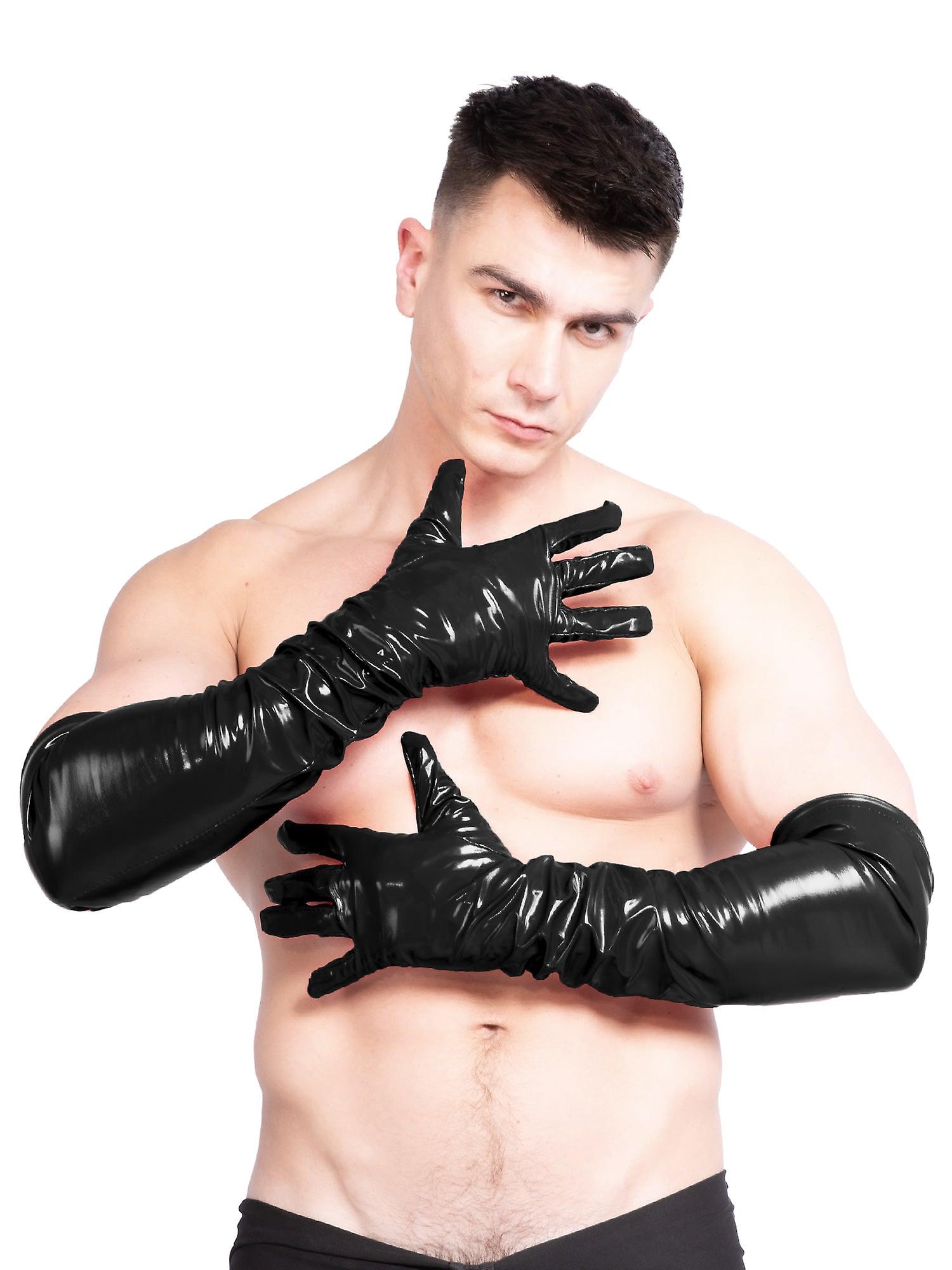 Black Men`s Pvc Long Gloves