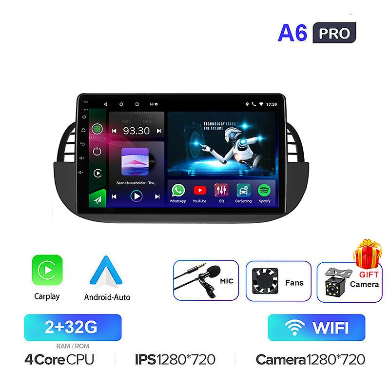 Wireless Carplay For Fiat 500 2007-2014 Car Radio Multimedia Player Android 11 8+128g Qled Screen Autoradio Audio Wifi Dsp
