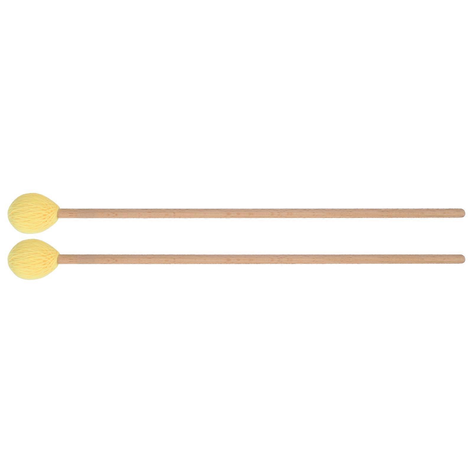 1 Pair Marimba Mallets Medium Hard Yarn Head With Maple Handle For Percussion Playing Yellow
