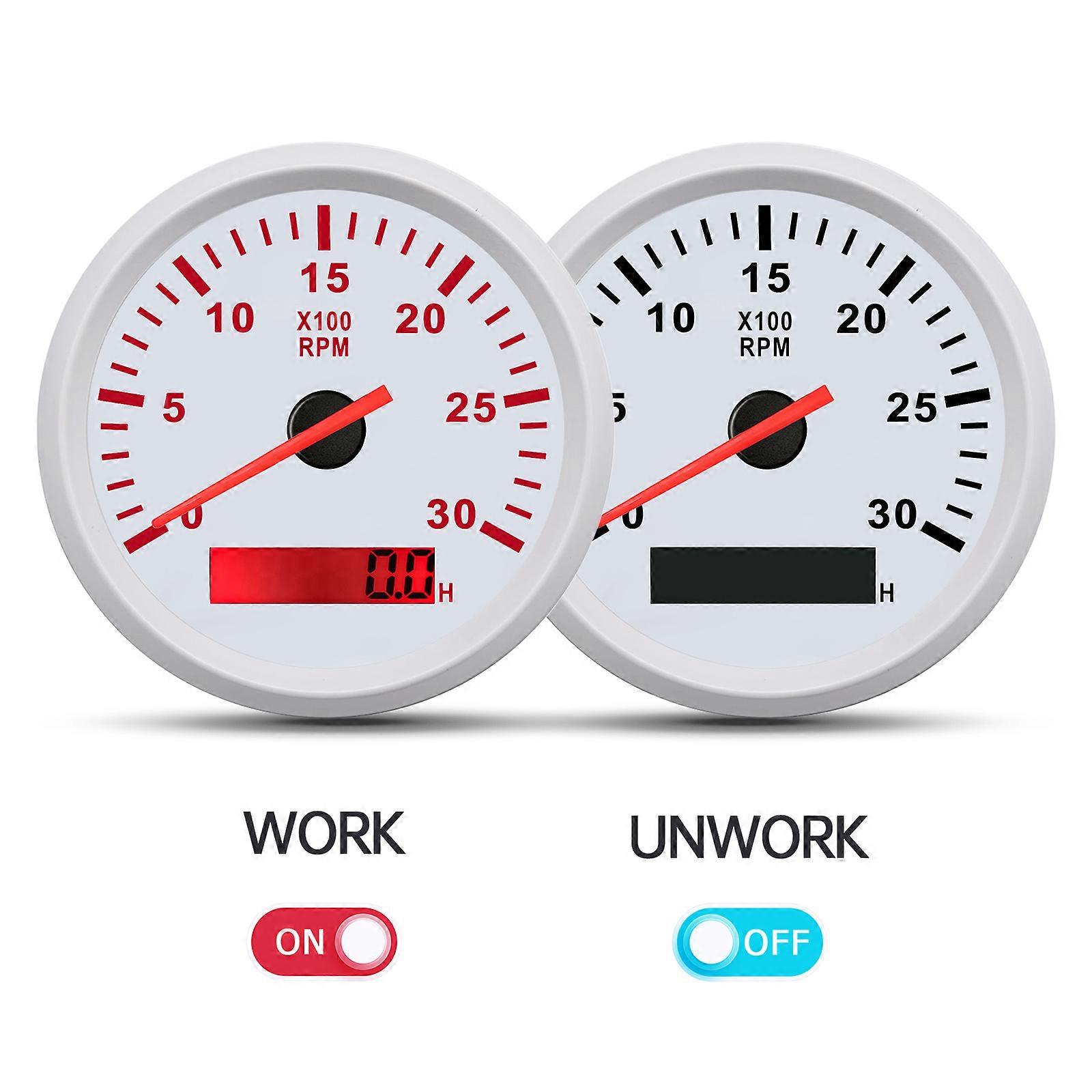 85MM Tachometer with Red Backlight 3000RPM Tacho Gauge Hourmeter Gauge ...