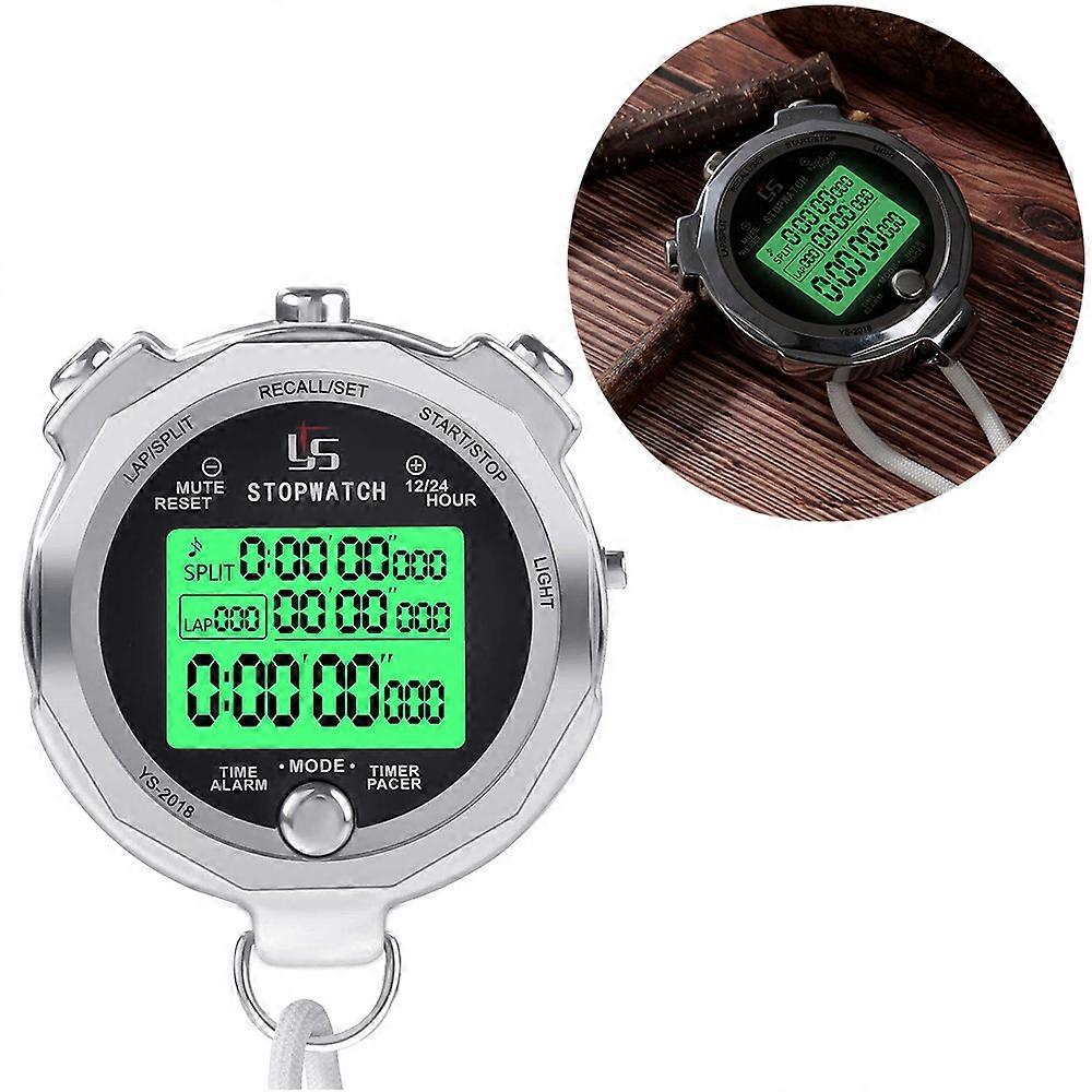 Digital Stopwatch Metal Timer with Backlit Multi Lap Memory