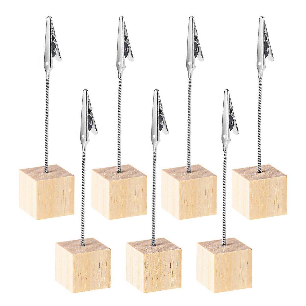 BESTOMZ 20pcs Tabletop Photo Holders with Alligator Clasp for Pictures Memos and Table Numbers Pine Wood Cube Base (Wood Color)