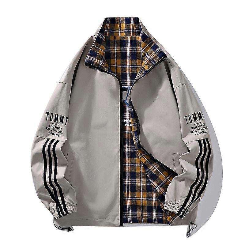 Wearing a double-sided jacket for boys, the new Korean version of the spring trend casual loose checkered jacket is versatile for casual wear